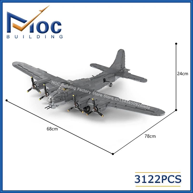 Hot MOC Building Blocks Military Series Fighter Boeings B-17 Flying Fortress Model DIY Assembly Bricks Creative Toys Xmas Gifts