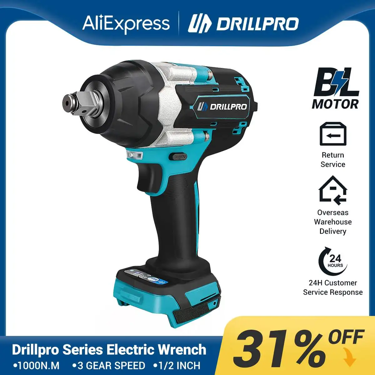 Drillpro-llave de impacto eléctrica sin escobillas, herramientas eléctricas de coche para batería Makita, 1/2 pulgadas, 3 velocidades, 1000n. M