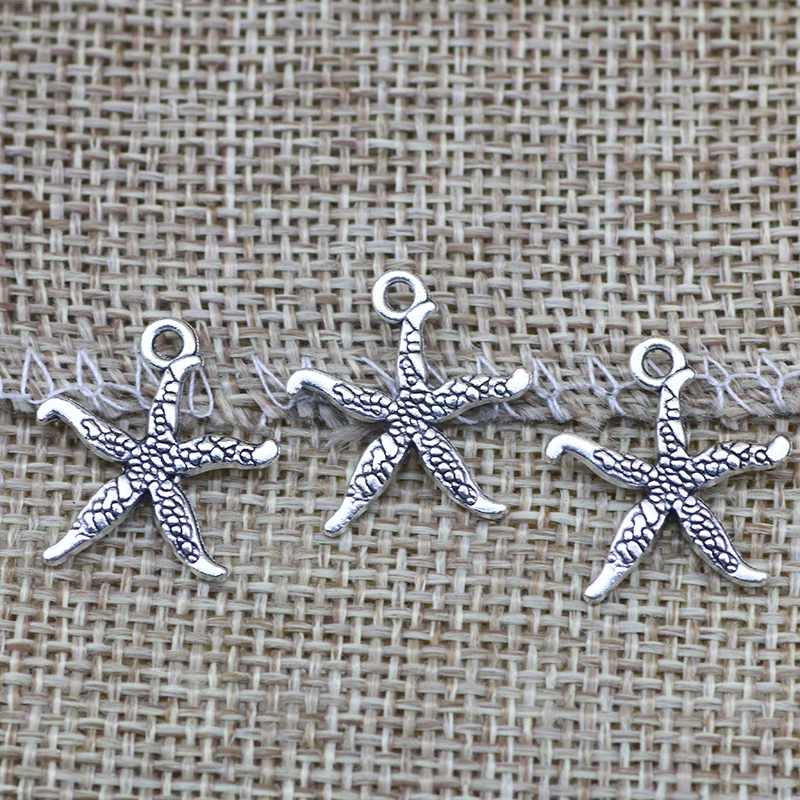 30 Pieces 17x18mm Antique Silver Color Sea Star Charms Necklace Accessory for DIY Jewelry Making