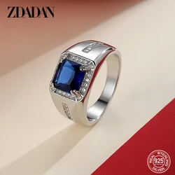 ZDADAN-Bague réglable en cristal bleu en argent regardé 925 pour hommes et femmes, bijoux de fête à la mode, cadeau