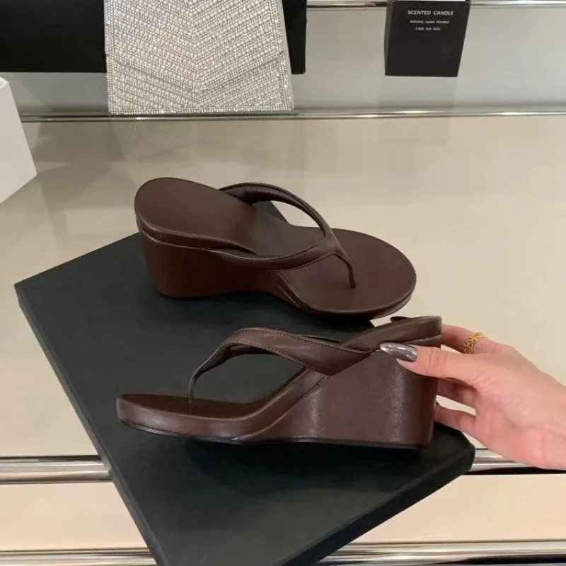 Fashion Clip Toe Wedge-shaped Women's Slippers Summer New Minimalist Design Elegant Party Dress Sandals High Heels Slide Shoes