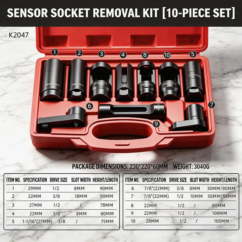 3/5/7/10-teiliges Universal-Sauerstoffsensor-Steckschlüssel-Set O2 Lambda-Sensor Demontagewerkzeug-Kit Kfz-Sensor-Entferner und -Installationswerkzeug-Set – Detail 3