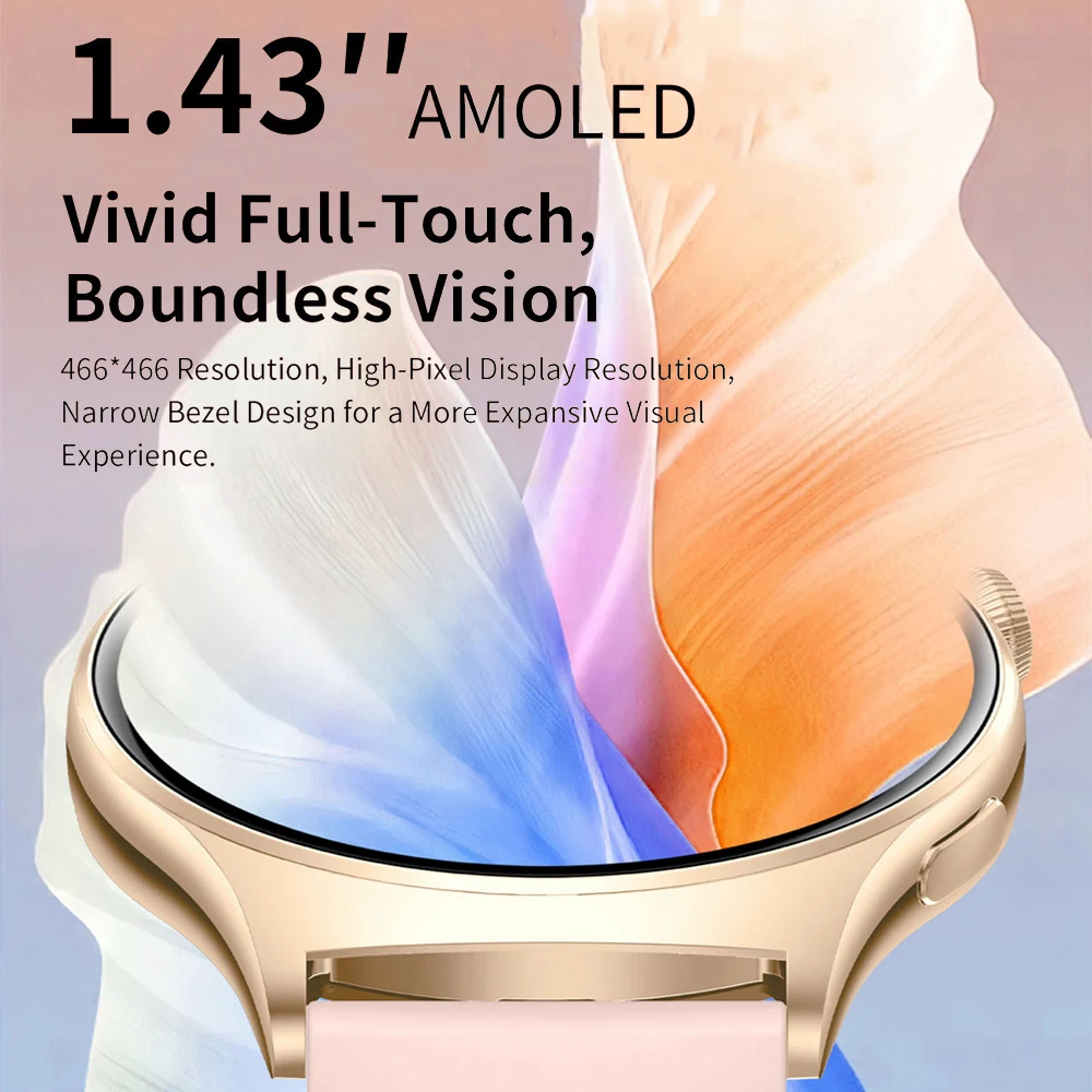 2025 جديد 1.43 "AMOLED شاشة الرجال النساء Smartwatch الرياضة في الهواء الطلق اللياقة البدنية معدل ضربات القلب الأكسجين في الدم مقاوم للماء الموسيقى الساعات الذكية