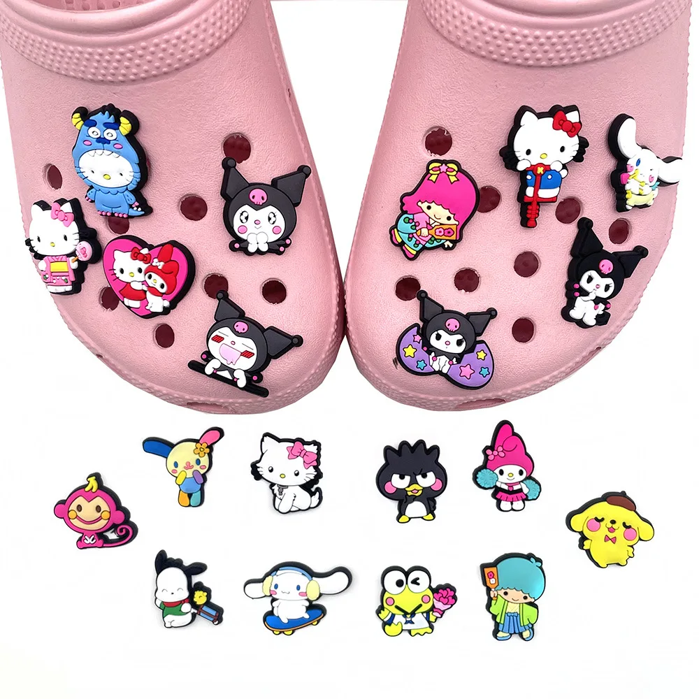 

20PCS Kuromi Cinnamoroll Pochacco Pompom Hello kitty Shoe Charms For Sandals High Quality PVC Shoe DIY Decor Accessories Gift