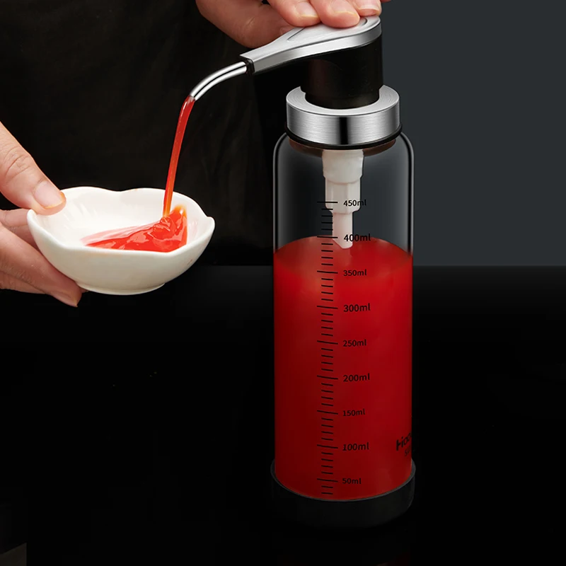 Lo último en botella de salsa de ostras de vidrio de borosilicato, exprimidor con bomba de vacío, prensa de cocina, utensilio para salsa de tomate, herramienta de cocina práctica, nuevo