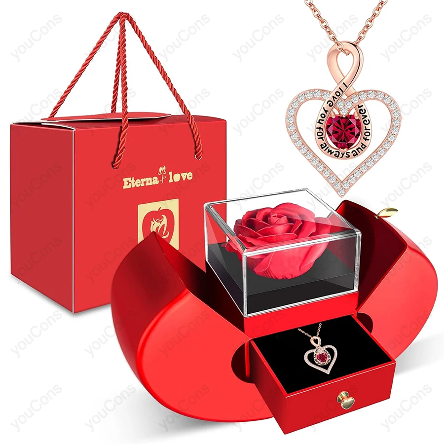 

Heart Zircon Necklace Pendant With Red Apple Gift Box 2025 New Jewelry Set For Girlfriend Christmas Valentine Anniversary Gift