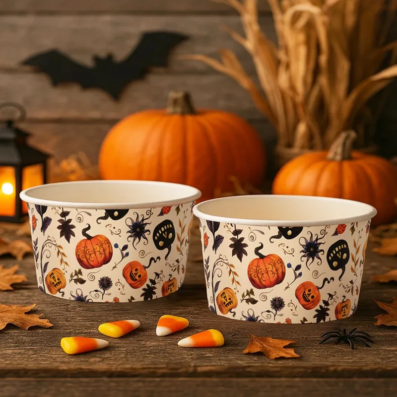 10/30/50Pcs Halloween Paper Bowl Pumpkin Ghost Black Orange Disposable Food Snack Cups Dessert Bowl Halloween Party Supplies view 5