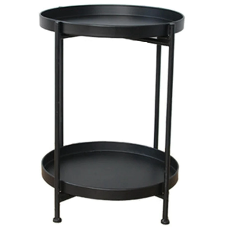 

2-Tier Round Side Table End Table Metal Sofa Coffee Table, Small Folding Table Living Room Office Flower Stand (Black)