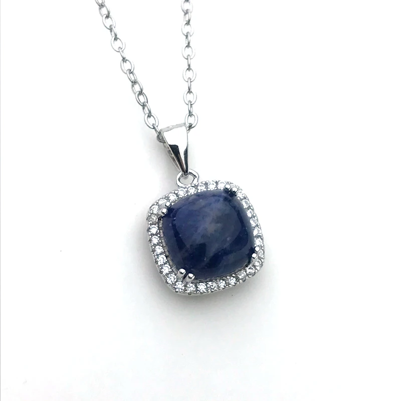 

Natural Blue-veins Stone Pendant Sterling 925 Silver Gemstone 10mm Jewelry Necklace for Woman Wedding Party Birthday Gift