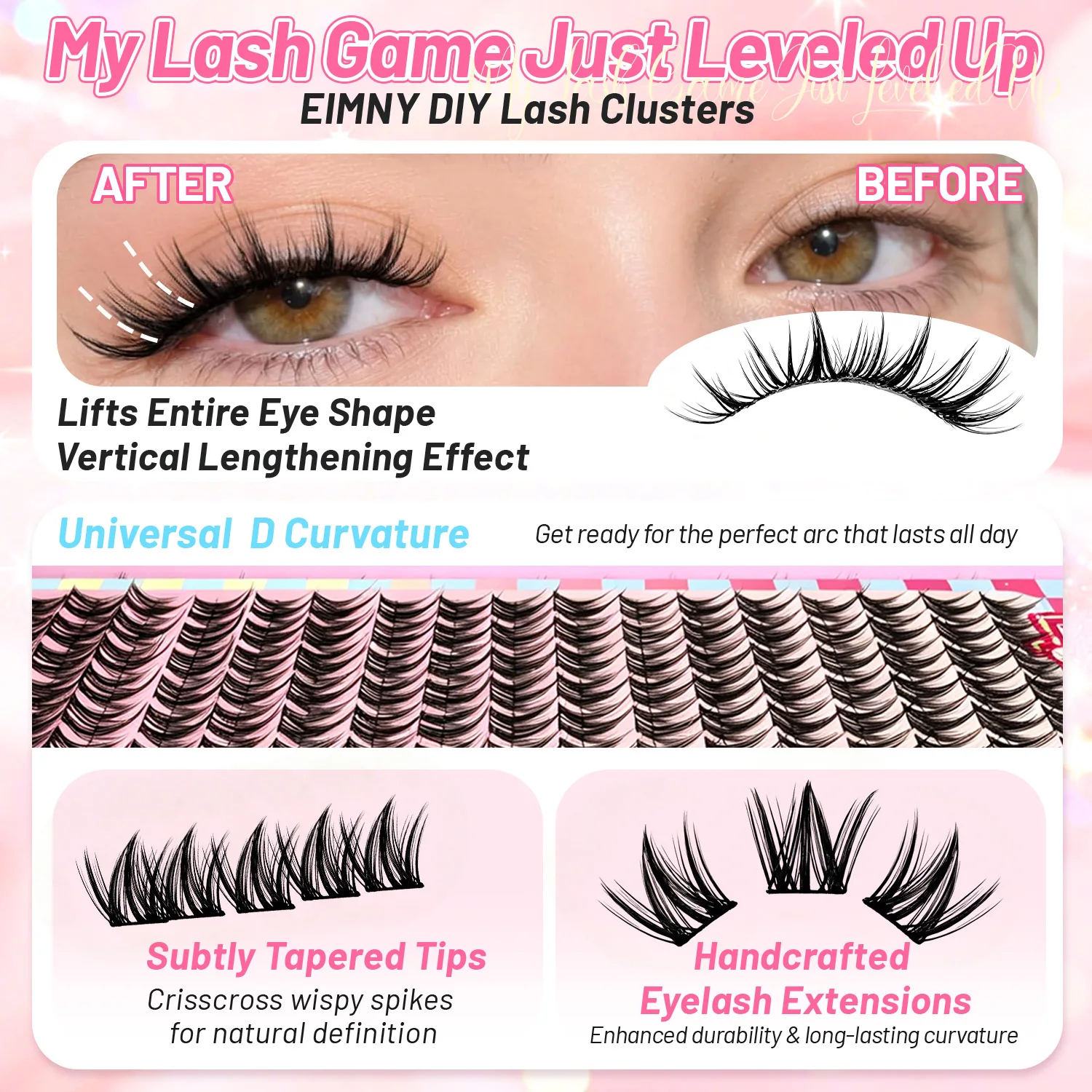 340 Pcs Puppy Eye Style False Eyelashes Set – 12mm Natural Look Lash Clusters Extension with Full Application Tools