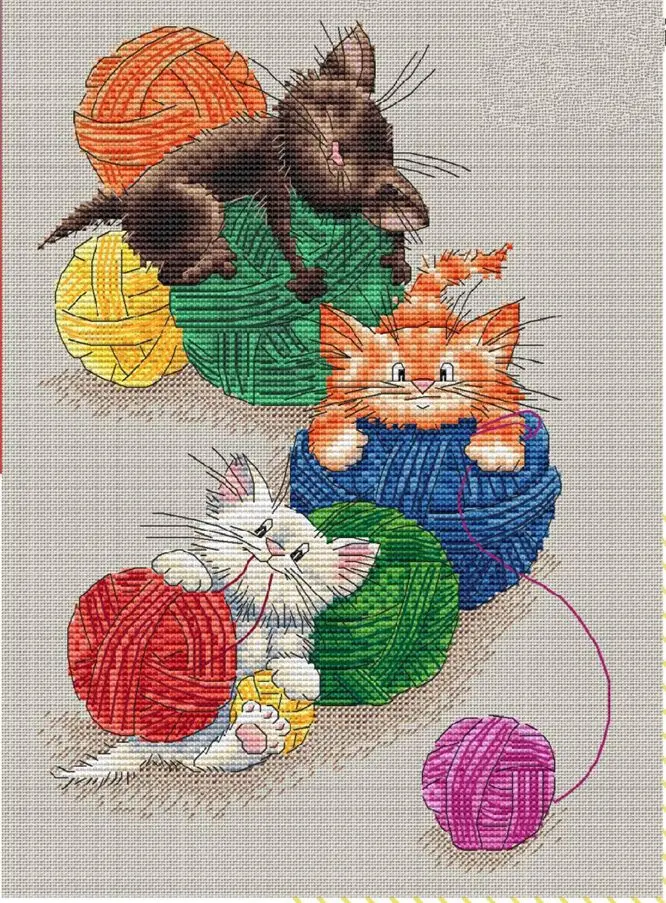 

playing wool ball 27-36 cross stitch kit aida 14ct count print canvas stitches embroidery DIY handmade needlework