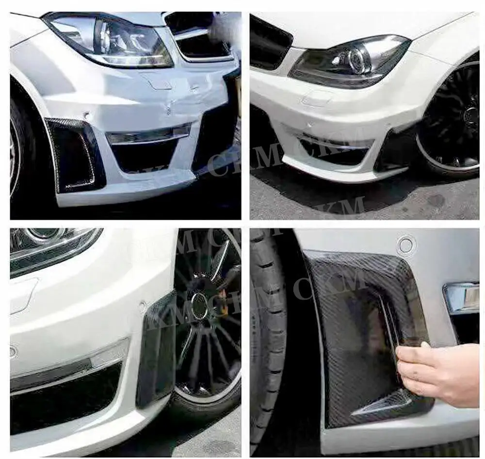 

Для Mercedes-Benz C-класса W204 C63 AMG 2012-2014: накладки на боковые воздухозаборники переднего бампера из настоящего карбона, детали для стайлинга