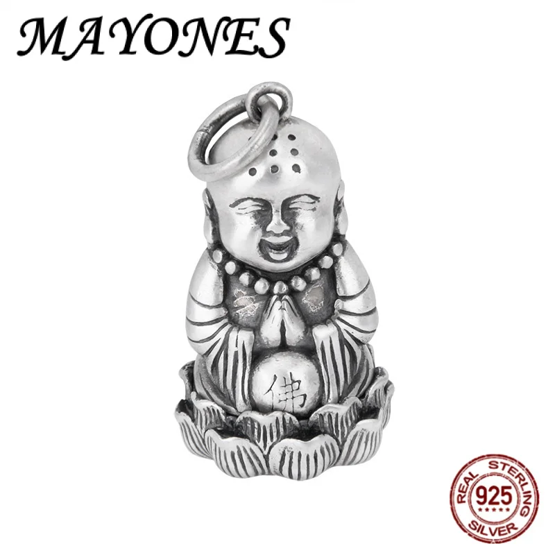

S999 Pure Silver Matte Lotus Maitreya Buddha Gawu Box Pendant Retro Fashion Lucky Talisman