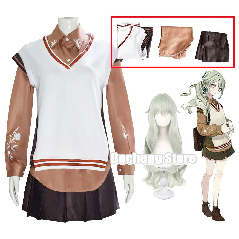 

Anime Kusanagi Nene Cosplay JK Uniform Project Sekai Colorful Stage Feat Ootori Skirt Suit Brown Daily Uniform Casual Wig