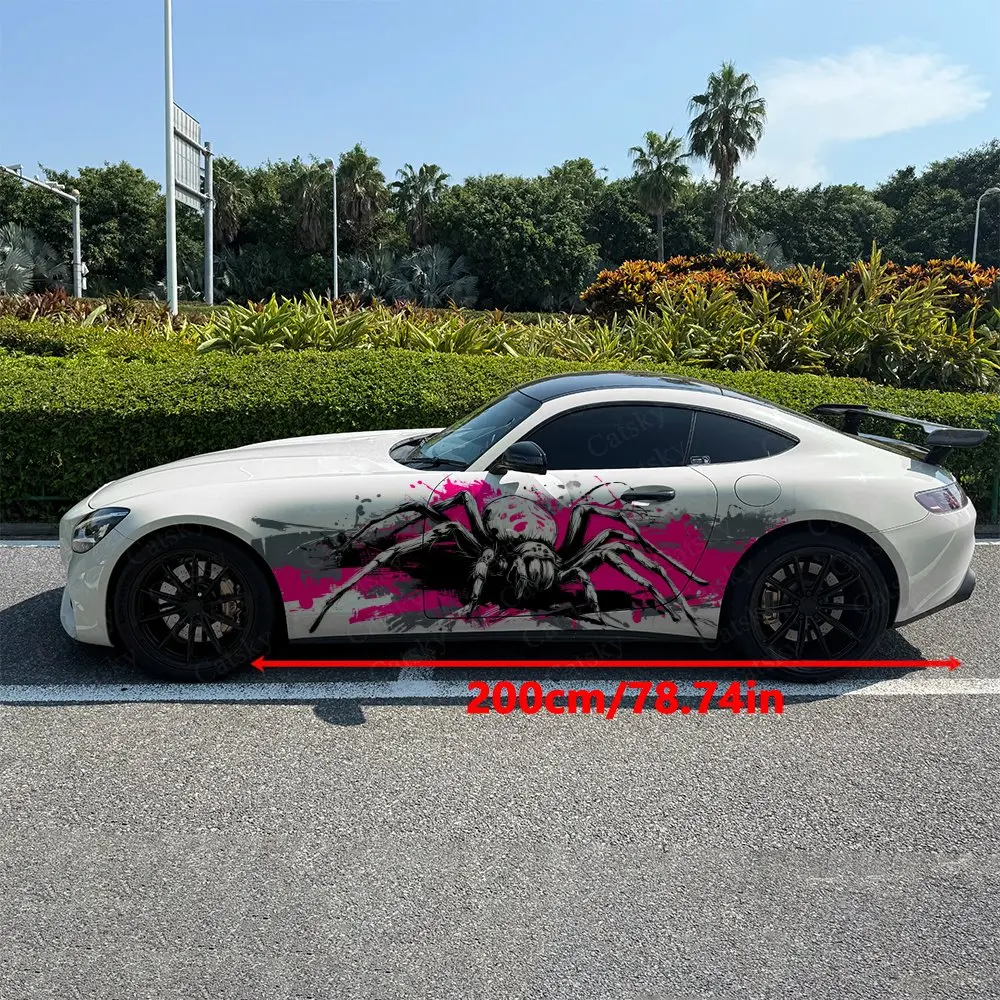 2pcs Graffiti Spider Pattern Car Decal Full Body Floral Decoration Scratches Protect Car Decal Waterproof Car Vinyl Wraps