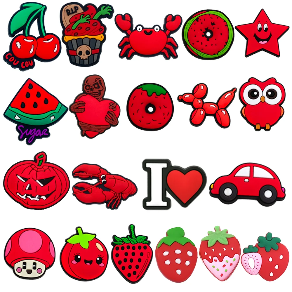 1Pcs Cherry Donut Strawberry  Crab Red Shoe Charms Buckle Decoration DIY Boys Girls Wristband Shoe Aceessories