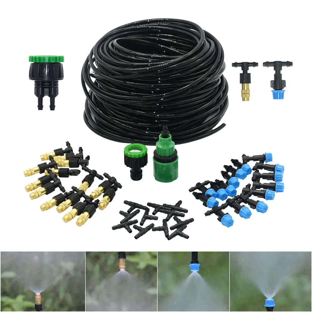 Sistema de enfriamiento por nebulización para exteriores, boquillas atomizadoras de latón para riego de jardín, manguera de 4/7mm para Patio e