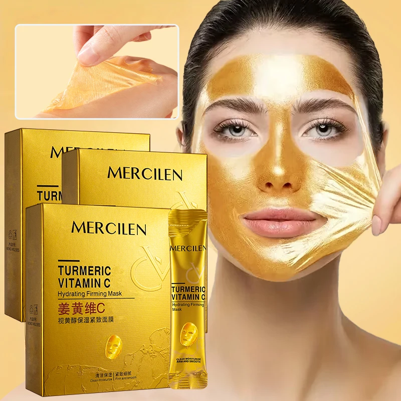 Mascarilla hidratante Mercilen con cúrcuma, vitamina C y retinol, no requiere enjuague, fácil de aplicar, contiene vitamina E, escualano de origen vegetal y aloe vera para reafirmar y nutrir la piel del rostro, dejándo