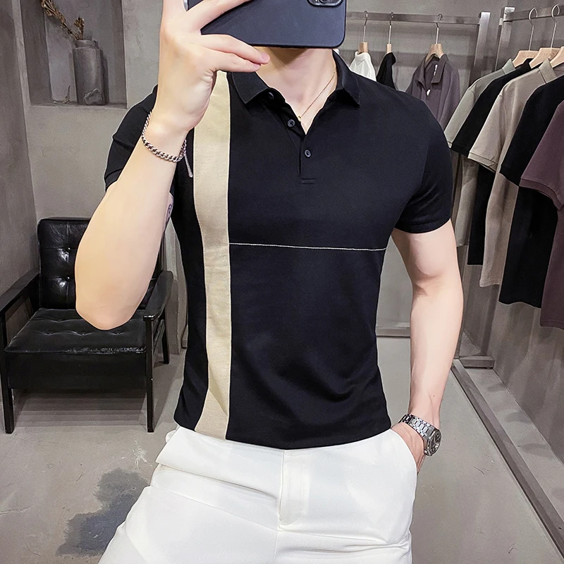 British Style Summer Men Polo Shirts Short Sleeve Solid Front Pocket Decor Korean Slim Fit Casual Polo Homme Streetwear 4XL