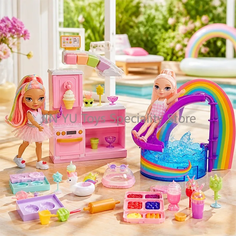 

Original Rainbow High Littles Dolls Playset Full Set Dessert Shop Pool Day Blush Rainbow Slide DIY Dough Mini Fashion Gifts Toys