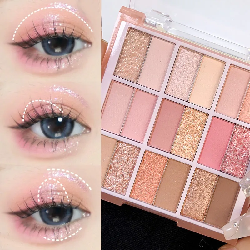 Paleta de sombras de ojos, 18 colores, brillo, melocotón, Rosa, Verde, mate, resistente al agua, contorno de ojos nacarado, maquillaje, pigmento de sombra de ojos