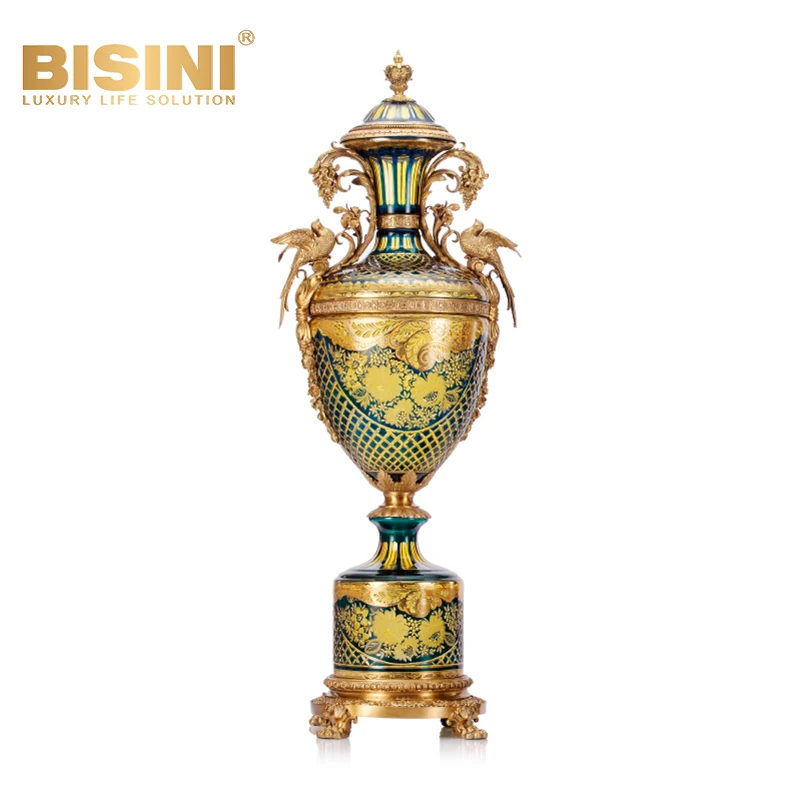 Style Palace Pure Copper Colored Glass Covered Vase High-end Decoration Colorful Glass Vase
