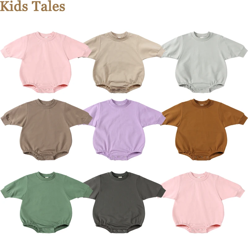 0-24M Neonato/Ragazze Pagliaccetto in cotone solido Manica lunga Felpa per neonato Tutina Tutina per neonato Tutina per bambino