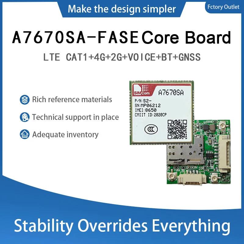 SIMCOM A7670SA-FASE Mini Core Board with Antenna 4G LTE CAT1 Module 2G+Voice+GNSS Modem Development for Australia/South America