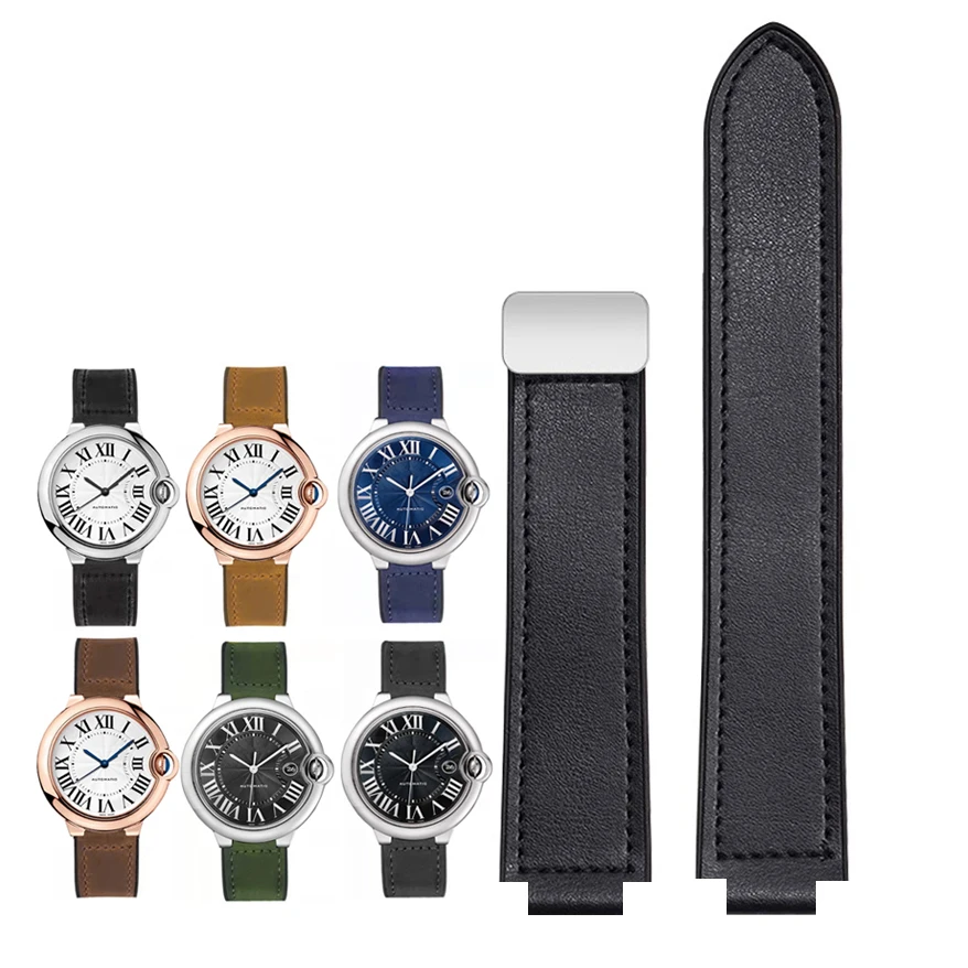 

For Cartier Tank Silicone Bottom Watch Strap Blue Balloon Black Warrior Raised Magnetic Buckle Lea-ther Watchband 20mm 22mm