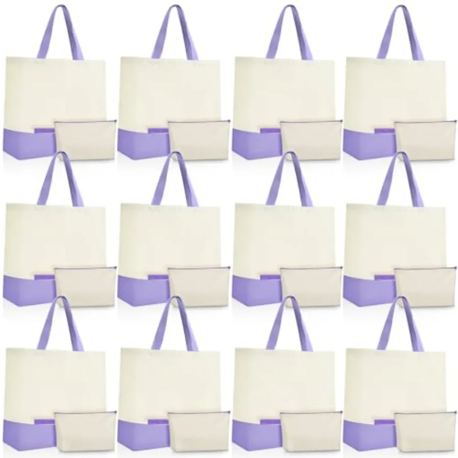 

Sanwuta 24 Pcs Canvas Tote Bags Bulk 18.5" Cotton Cosmetic Bags Reusable Shopping Tote with Handles