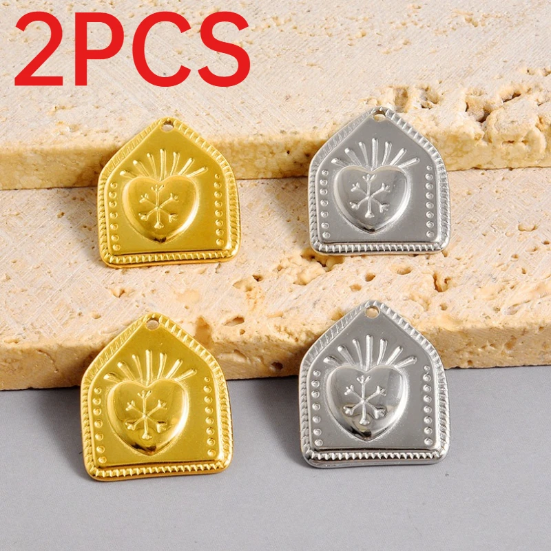2Pcs Vintage Embossed Heart Tag Pendants Western Style Metal Charms For DIY Handmade Necklace Bracelet Key Chain