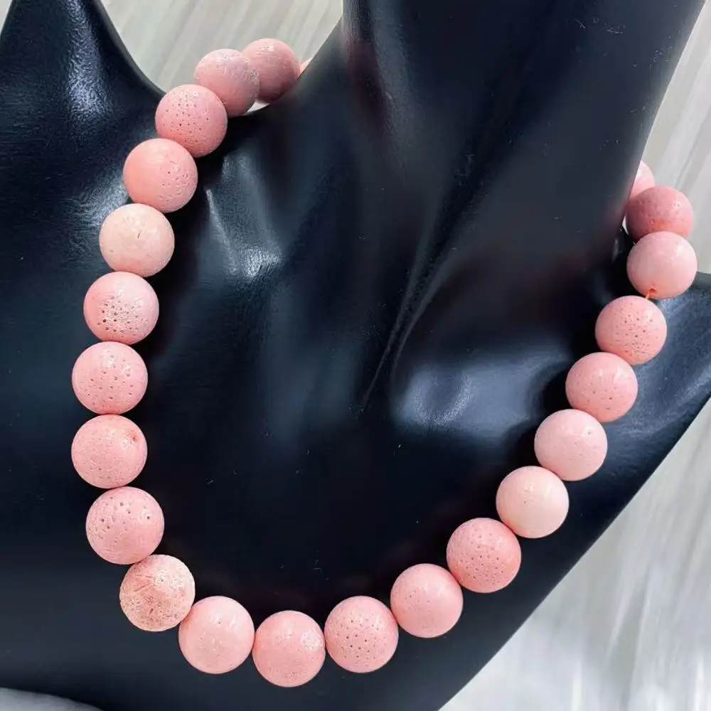 Collar de Coral de Bambú Marino Natural, Redondo, Rosa, de 16-18 mm, Estilo Punk, Unisex, para Hombre y Mujer, Regalo de Halloween