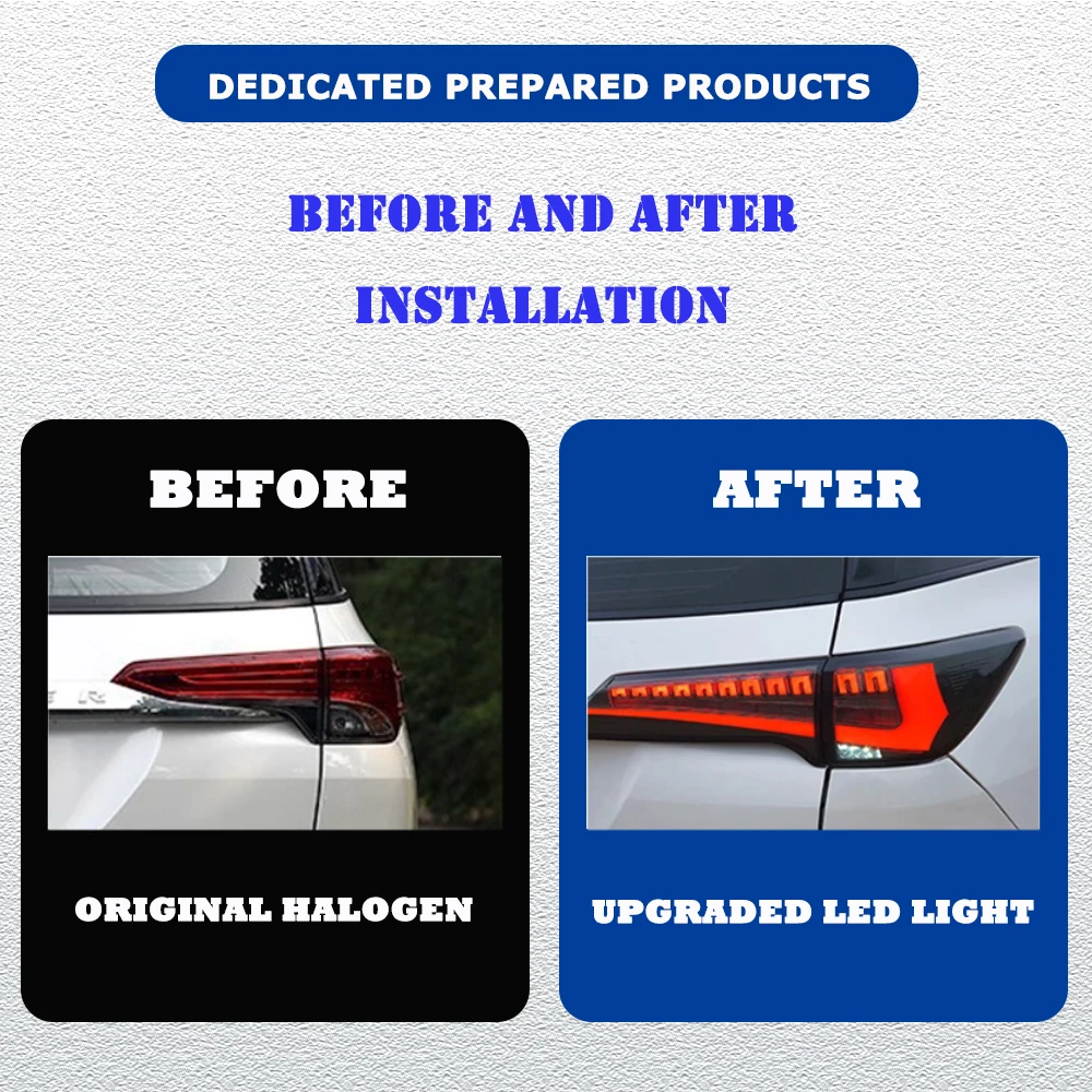 Pop Hot LED Through Tail Lights For Toyota Fortuner 16-23 C Style Full Led DRL Car Taillights Assembly Signal Accessories Lamp