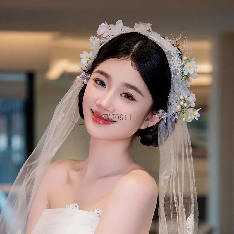 الفرنسية الزفاف رئيس زهرة ريشة الأميرة شكل سوبر الجنية إكسسوارات الشعر الغلاف الجوي حديقة الحجاب