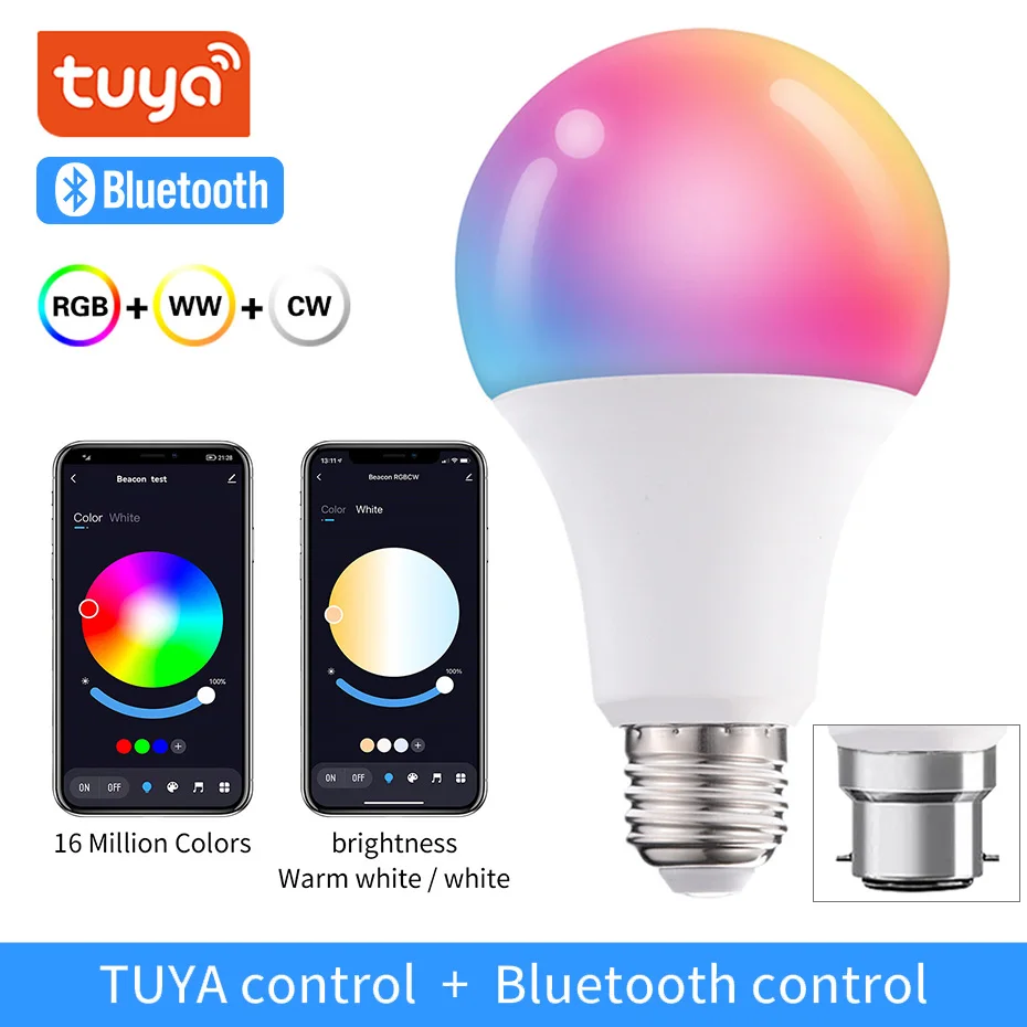 Bluetooth Smart LED Bulb 20W E27 B22 RGB Dimmable Lamp 110V 220V Tuya APP Remote Control RGB+CW+WW Mesh Gateway For Home Decor