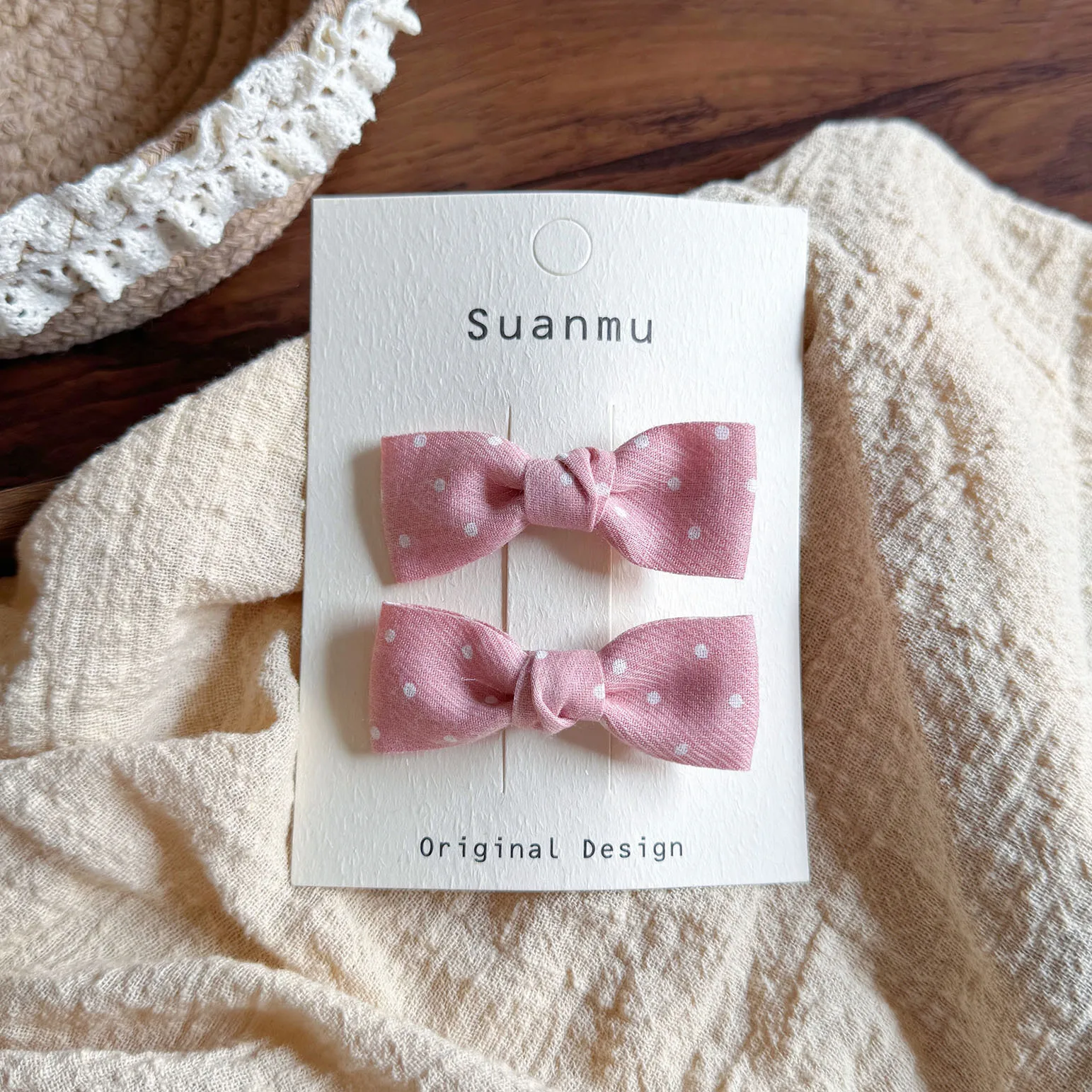 2pc Pink Embroidery Bow Baby H - Embroidery Organza ulasan dan harga