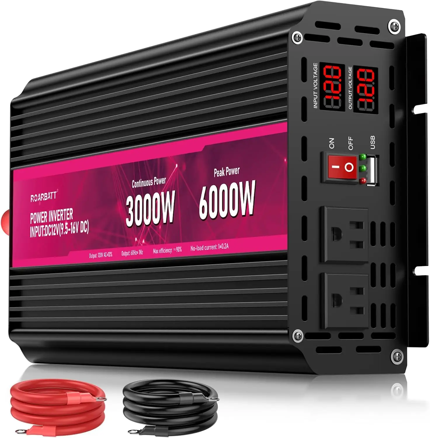 Power Inverter,12V DC to AC 110V120V Peak Power 6000W with 2AC Outlets and 2.4USB Port,LCD Display Car Inverter