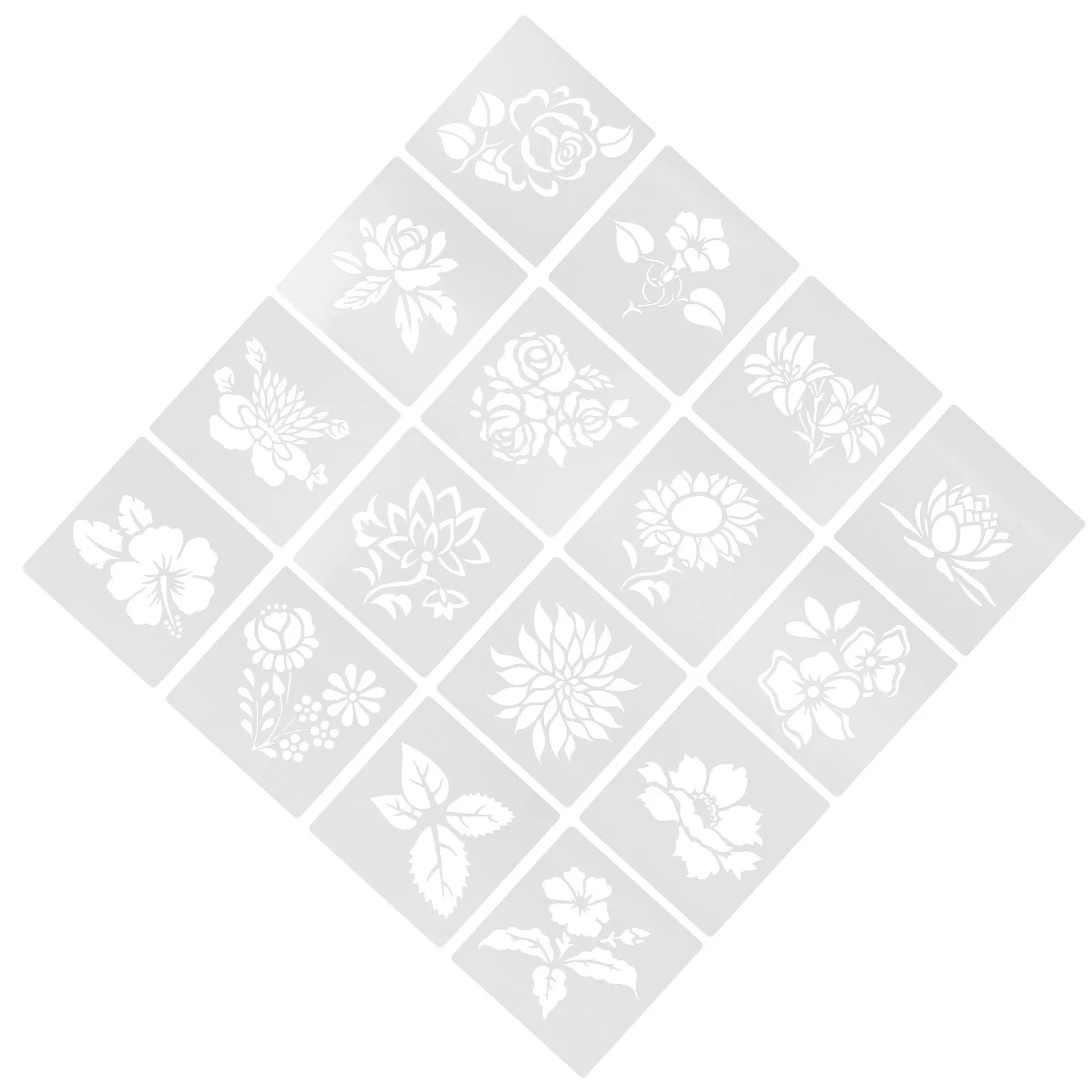 16Pcs Hand-Drawn Floral Stencil Set DIY Painting Templates Plant Stencils for Crafts Walls Face Painting Reusable Plastic