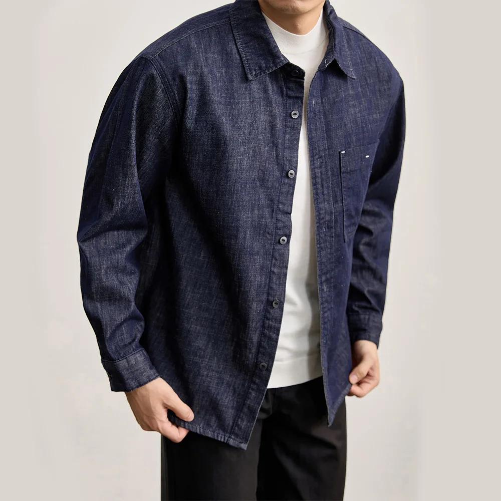 

Men Fashion Vintage Loose Casual Long Sleeve Streetwear Plus Size Cargo Shirt Male Clothes Washed Cotton Denim Shirt