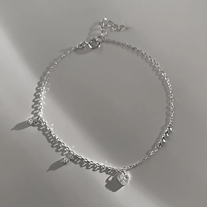 ANENJERY-فضي اللون الحب القلب سوار للنساء ، داينتي الزركون ربط سلسلة ، مجوهرات للبنات ، هدايا عيد