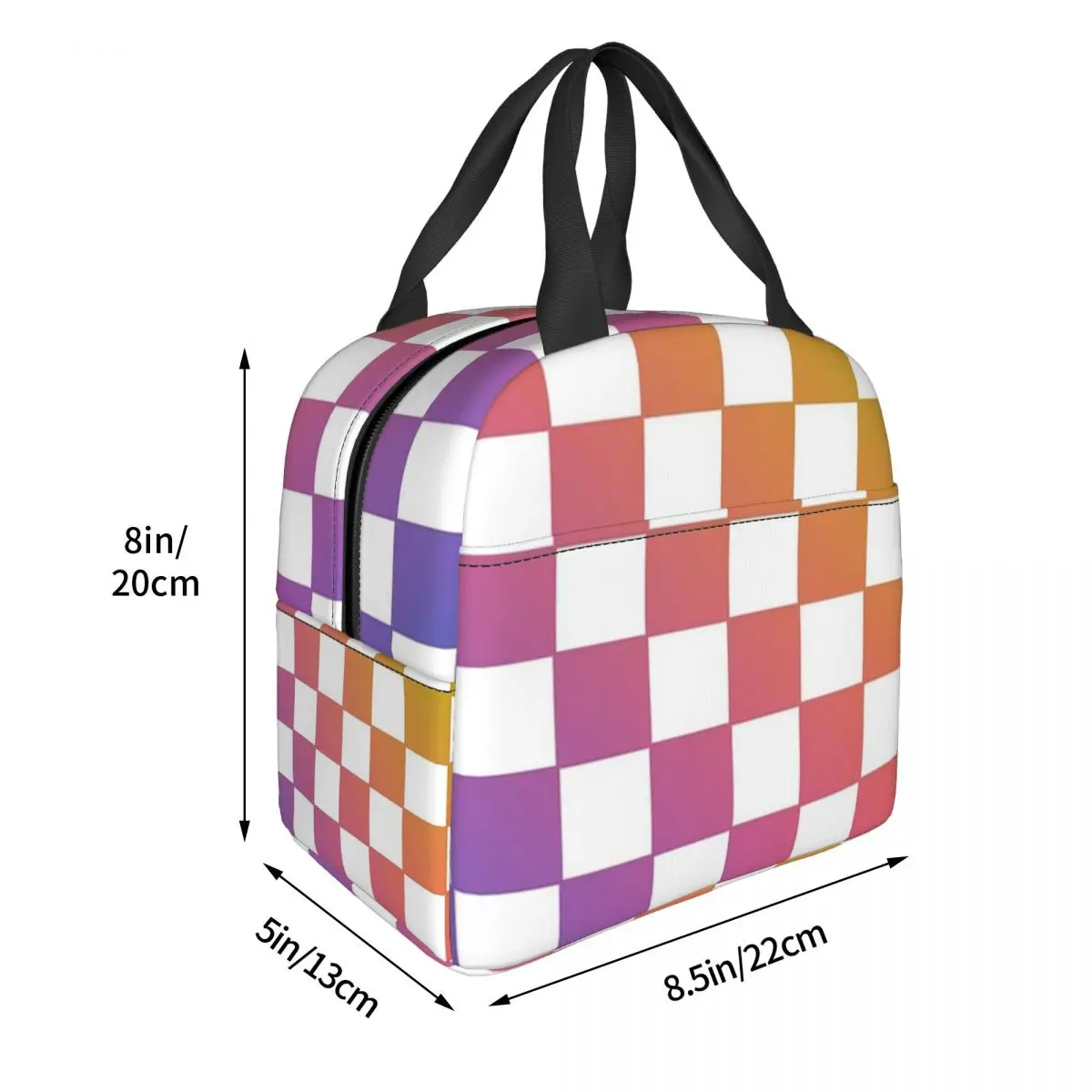 Checkered Rainbow Lunch Bags Insulated Bento Box Lunch Tote Resuable Picnic Bags Thermal Bag for Woman Children Travel