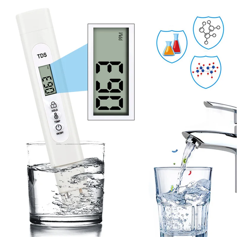 TDS Meter Tester White Portable Detection Water Purity Quality Test Pen 0-9999 PPM Measurement Range