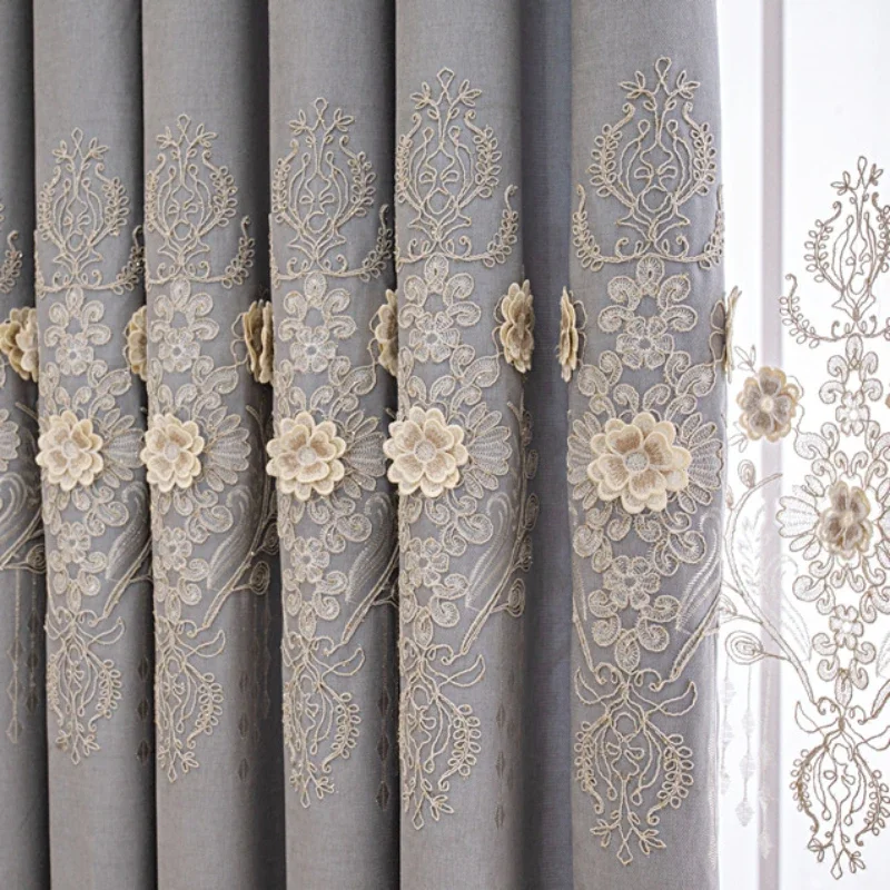 High-End Embroidered Curtains Nordic Style Window Screens Living room Bedroom Three-Dimensional Embroidered Window Home Curtains