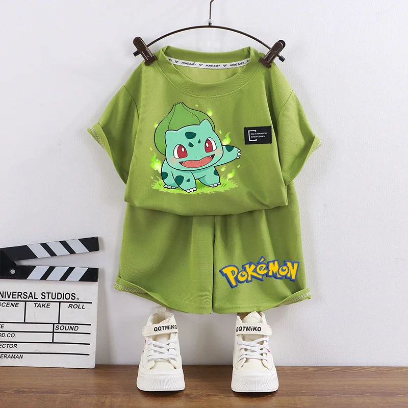 2pcs Pokemons Short-sleeved Shorts Summer Thin Waffle Clothes Suit Cartoon Anime Gengar Charmander Print Clothing Birthday Gift - Detail 1
