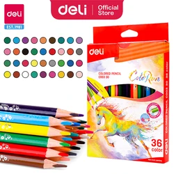 Deli-Crayons de Couleur en Bois pour Peinture Artistique, Kit de Crayons à Documents, Fournitures Scolaires d'Art pour Enfants, 12/18/24/36 Couleurs