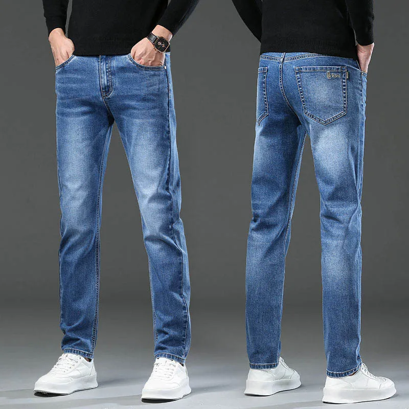 2024 Heren Herfst Nieuwe Losse Rechte Halfhoge Taille Comfortabele Zakelijke Casual Denim Broek Mannelijk Merk Katoenen Jeans