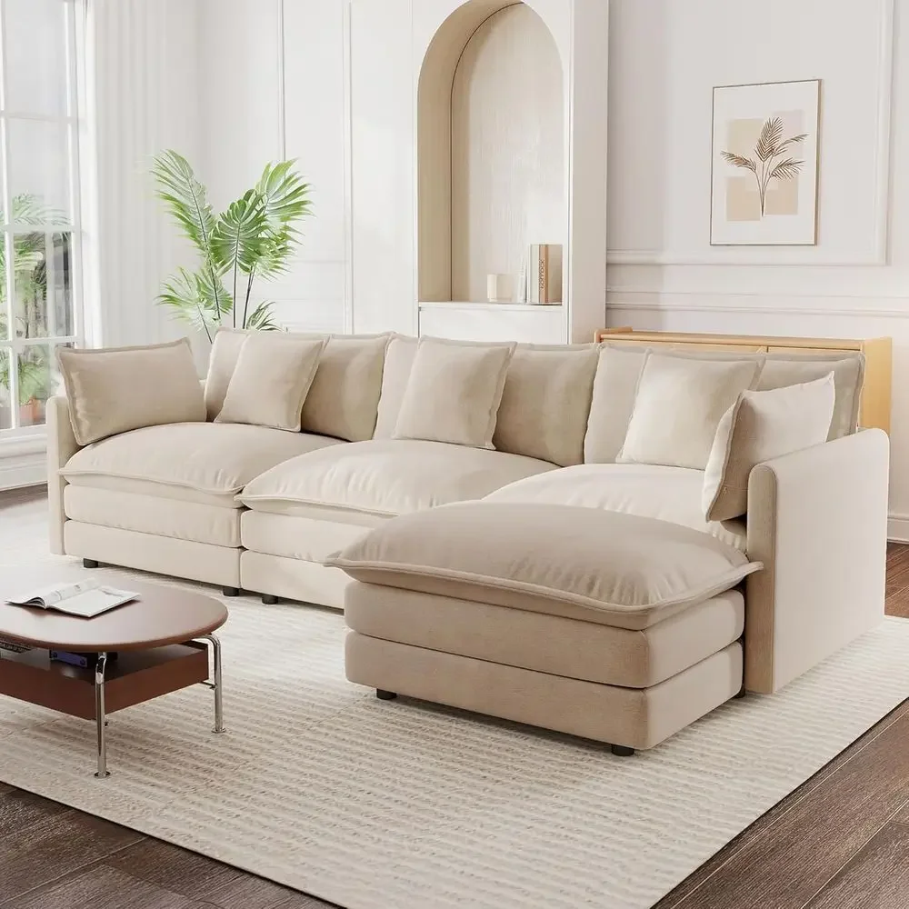 

111.4" L Shaped ern Soa ular Sectional Cloud Couch with Ottoman, 4-Seat Chenille Deep Seat Soa with Pillow or Living Room, Bedro