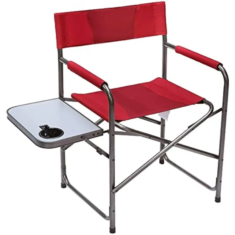 

Portal Compact Steel Frame Folding Director's Chair Portable Camping Chair with Side Table, Supports 225 LBS