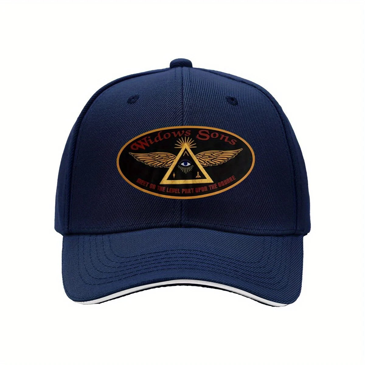 

Widows Sons Masonic Riders Association Adjustable Baseball Cap - Lightweight Navy Blue with Golden Emblem & Eye Design,