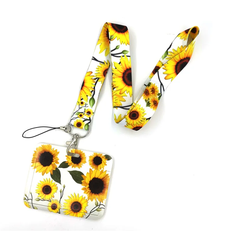 Sunflowers Flowers Anime Lanyard Badge Holder ID Card Lanyards Mobile Phone Rope Key Lanyard Neck Straps Keychain Key Ring